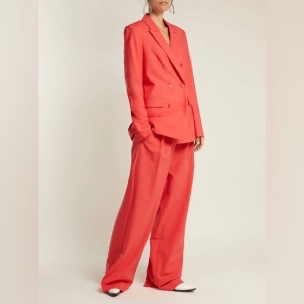 Tibi Steward Double-Breasted Coral Blazer Size 8 Raspberry Red